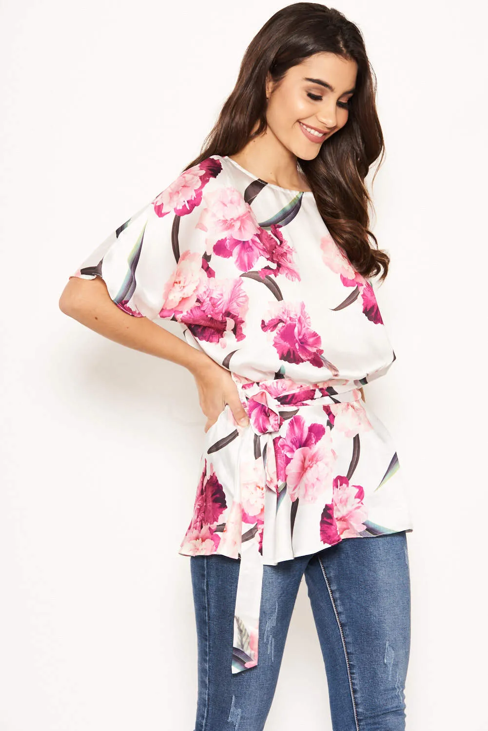 Cream Floral Tie Belt Top sold by AX Paris