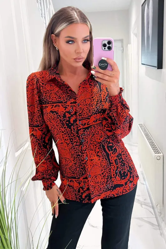 Red And Black Printed Long Sleeve Shirt sold by AX Paris