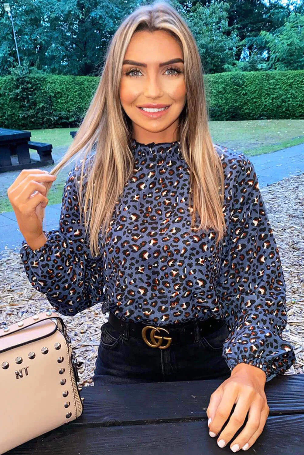 Blue Animal Print High Neck Elasticated Top sold by AX Paris product image thumbnail 2