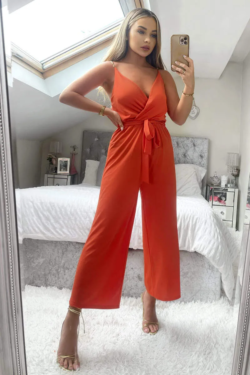 Orange Cropped Jumpsuit With Chain Straps sold by AX Paris product image thumbnail 2
