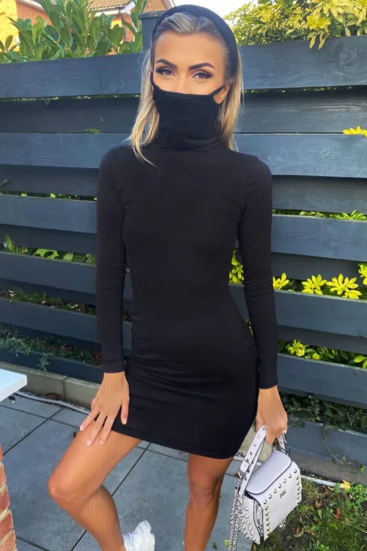 Black Jersey Long Sleeve Mask Bodycon Dress sold by AX Paris