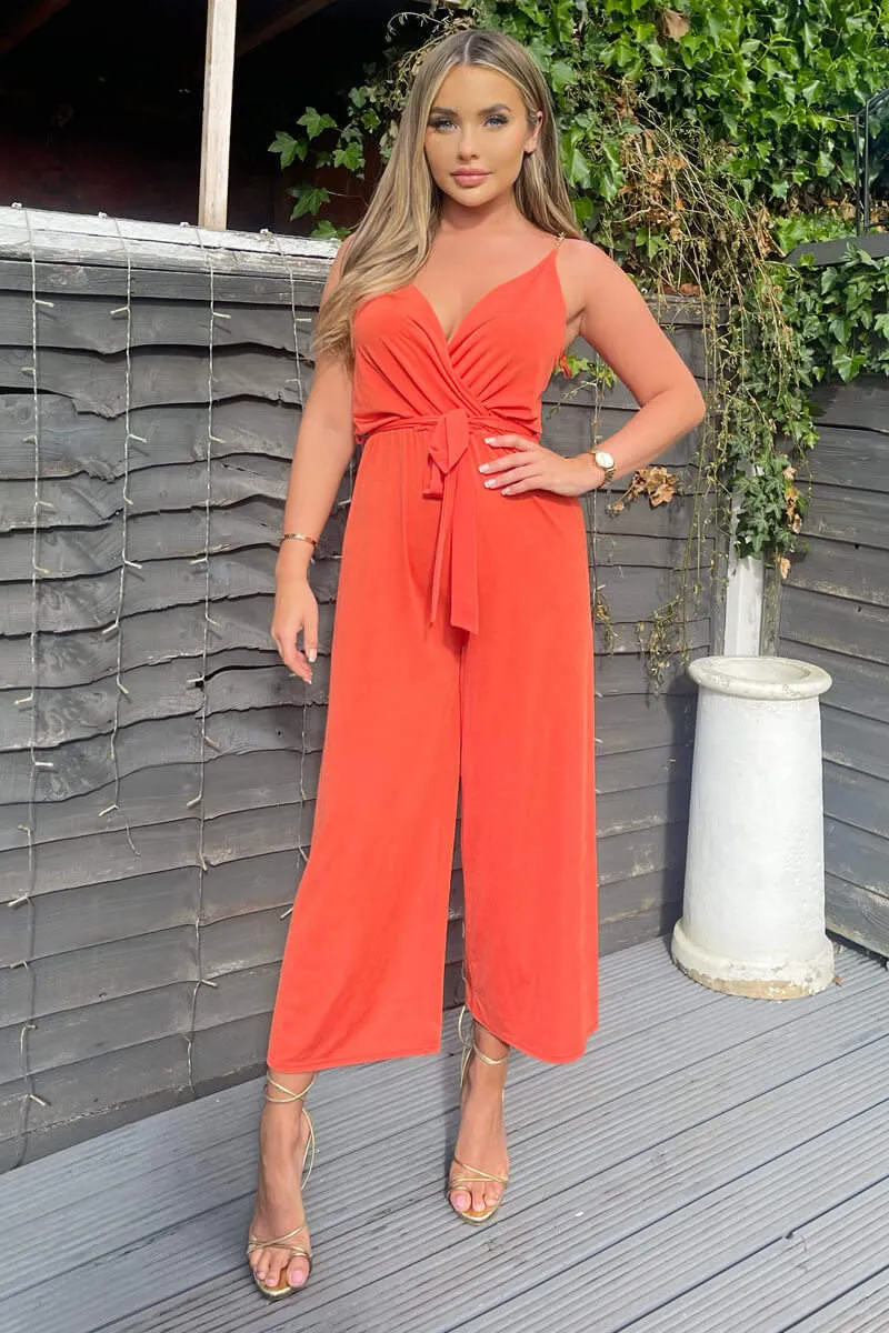Orange Cropped Jumpsuit With Chain Straps sold by AX Paris