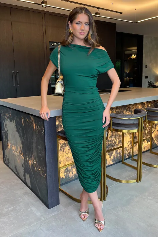 Teal Draped Top Ruched Midi Dress sold by AX Paris