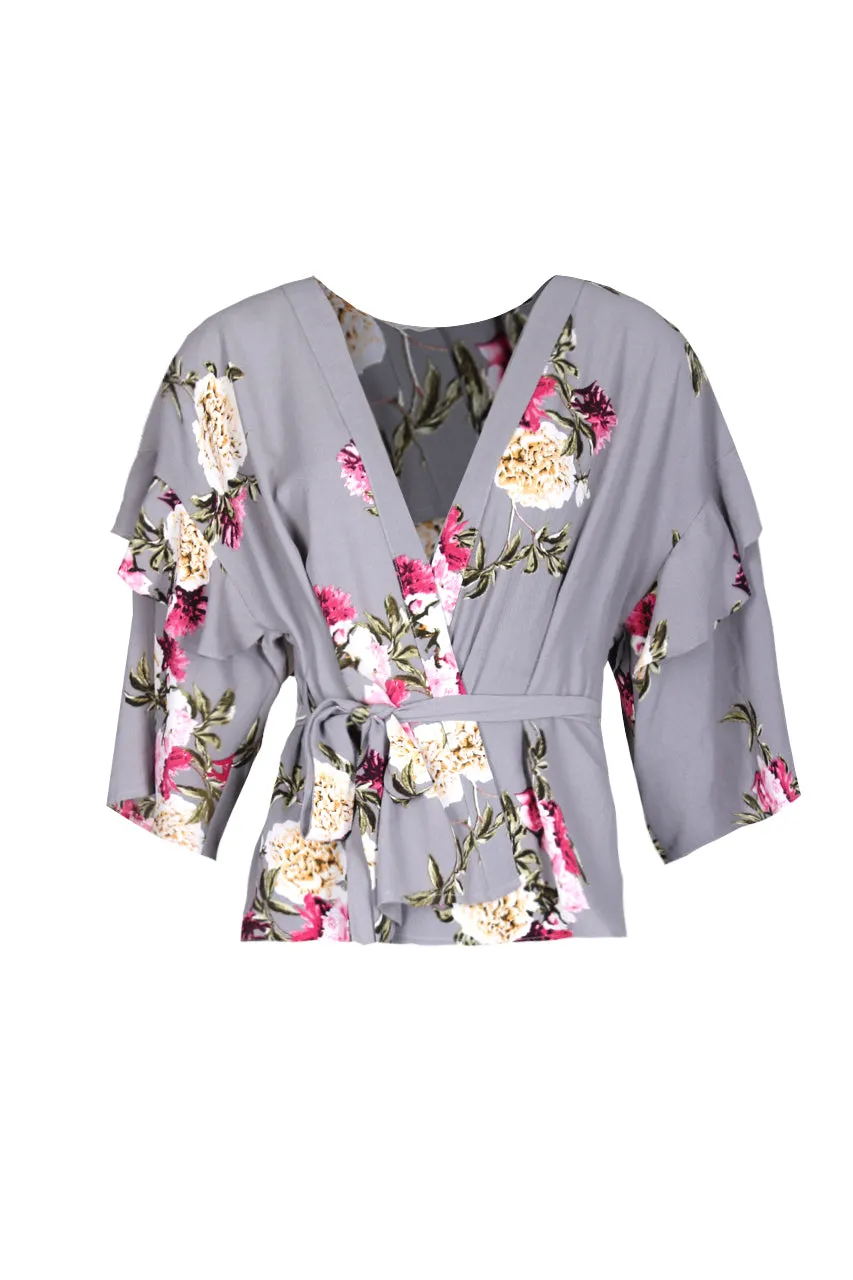 Grey Floral Print Wrap Top sold by AX Paris product image thumbnail 4