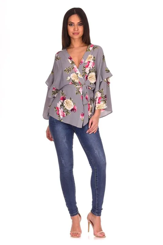 Grey Floral Print Wrap Top sold by AX Paris product image thumbnail 2