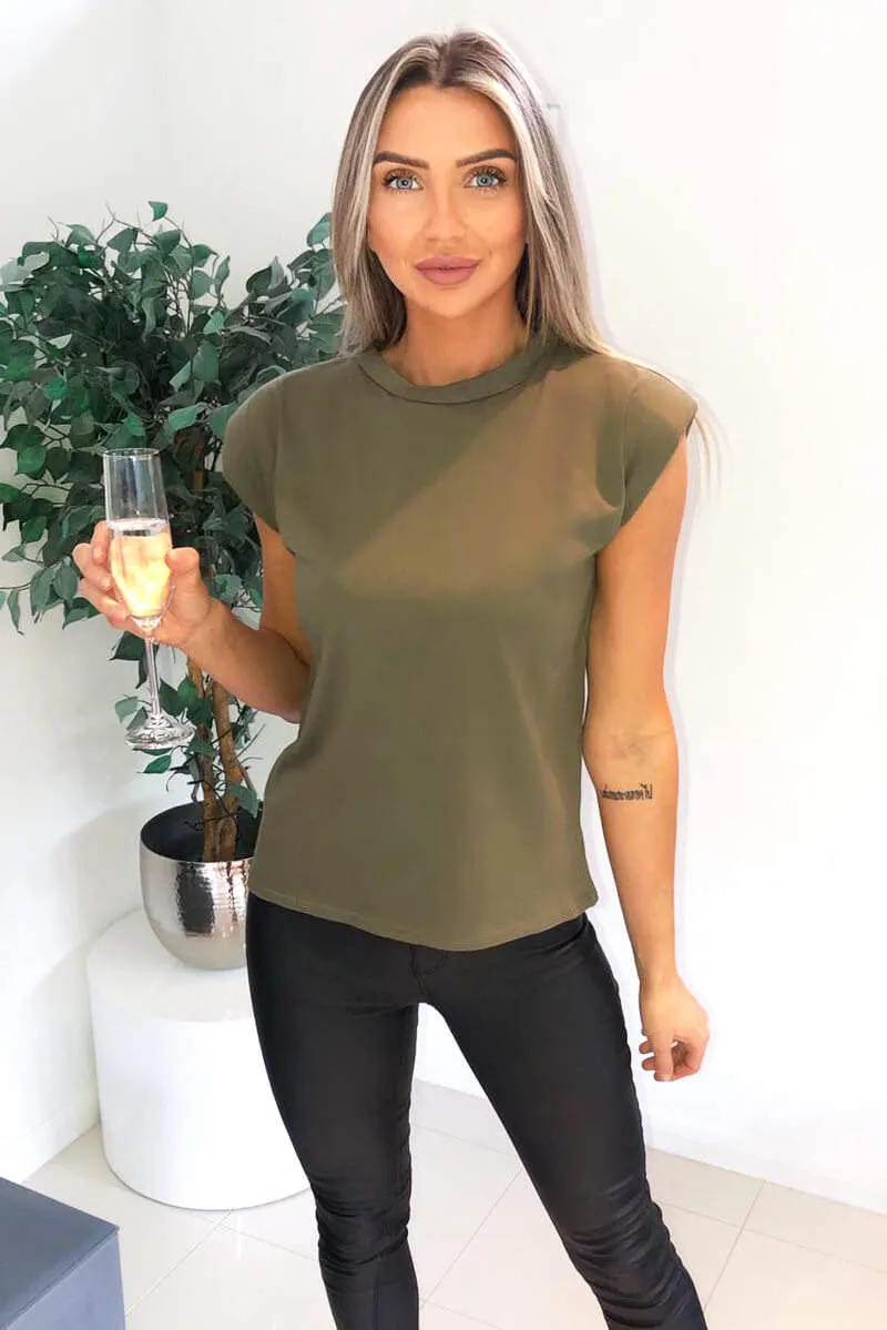 Khaki Padded Shoulder Sleeveless T-Shirt sold by AX Paris product image thumbnail 2