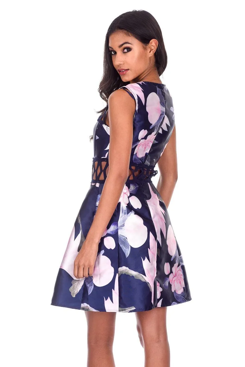 Navy Floral Crochet Detail Skater Dress sold by AX Paris product image thumbnail 3