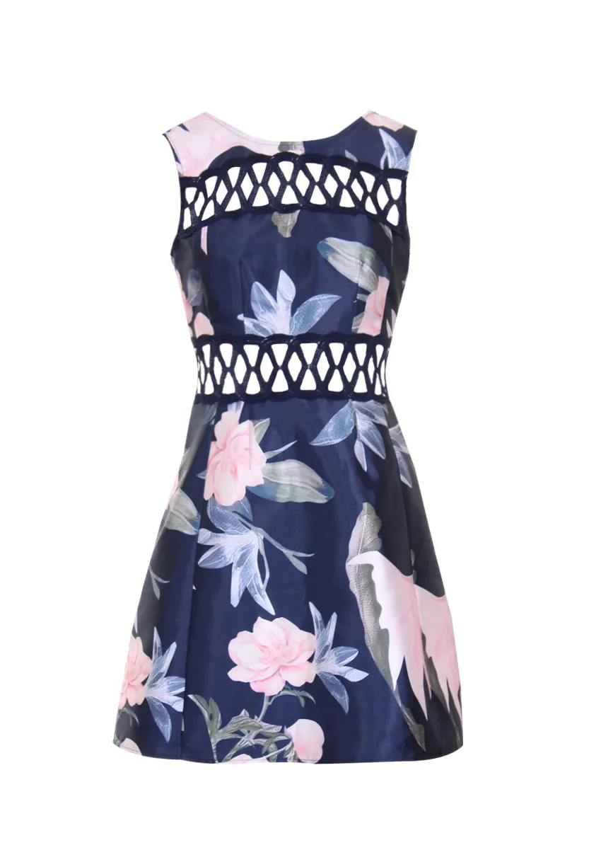 Navy Floral Crochet Detail Skater Dress sold by AX Paris product image thumbnail 4