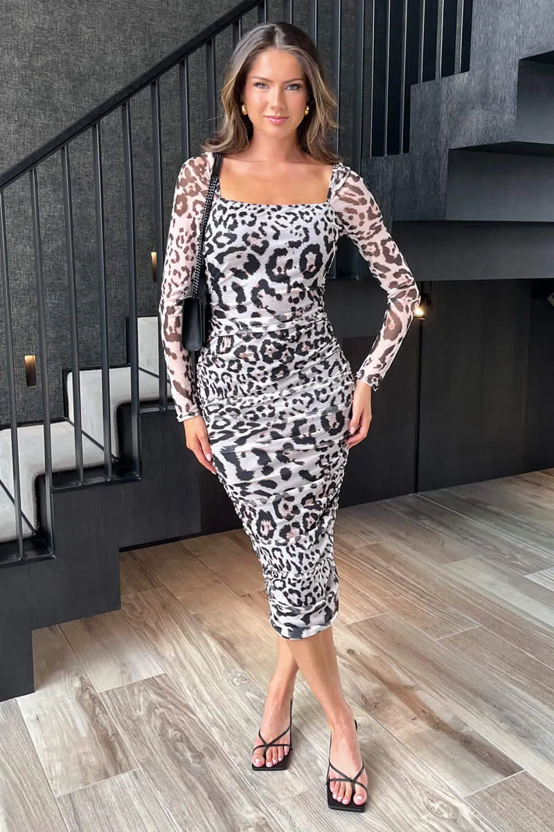Multi Leopard Print Square Neck Mesh Bodycon Midi Dress sold by AX Paris product image thumbnail 2