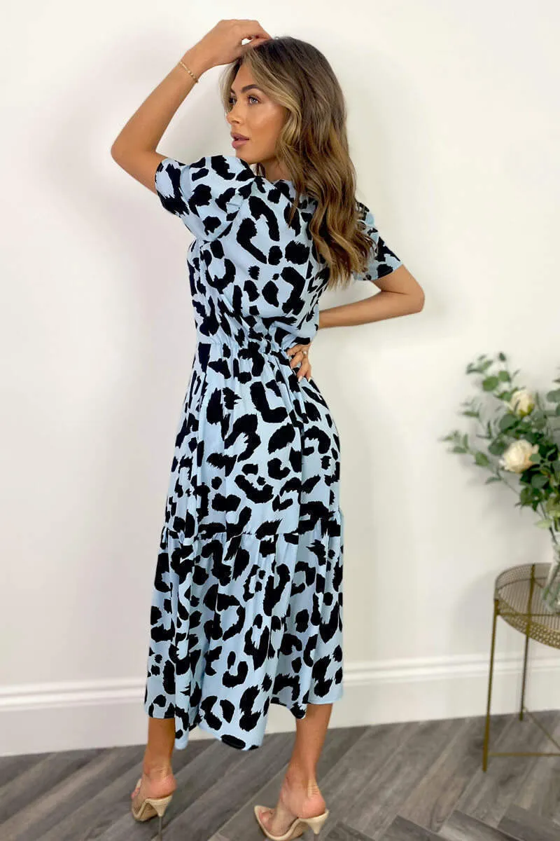Blue and Black Animal Print Short Sleeve Midi Smock Dress sold by AX Paris product image thumbnail 4