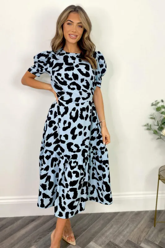 Blue and Black Animal Print Short Sleeve Midi Smock Dress sold by AX Paris