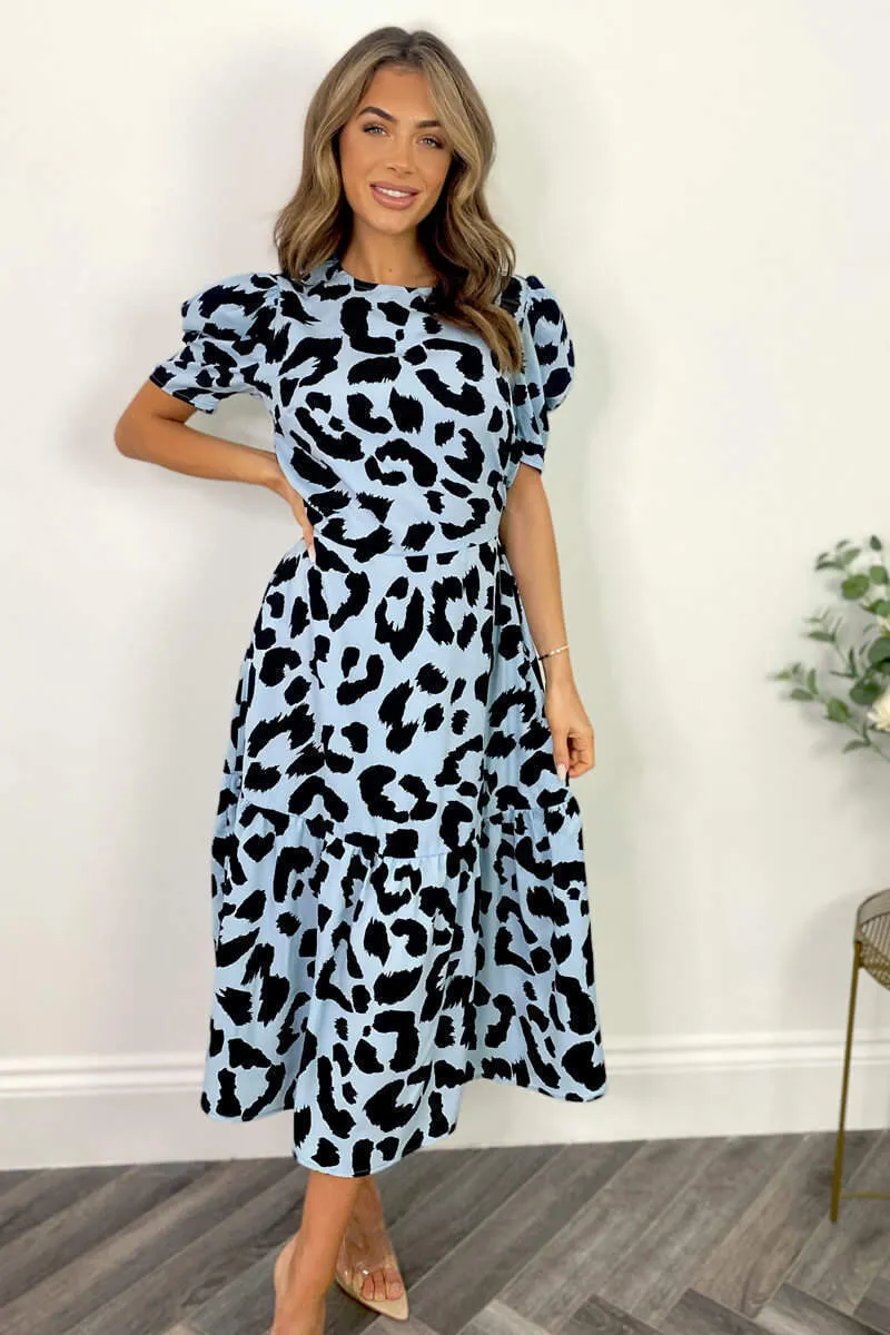 Blue and Black Animal Print Short Sleeve Midi Smock Dress sold by AX Paris