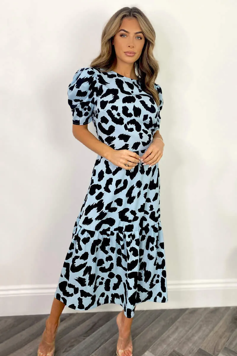 Blue and Black Animal Print Short Sleeve Midi Smock Dress sold by AX Paris product image thumbnail 2