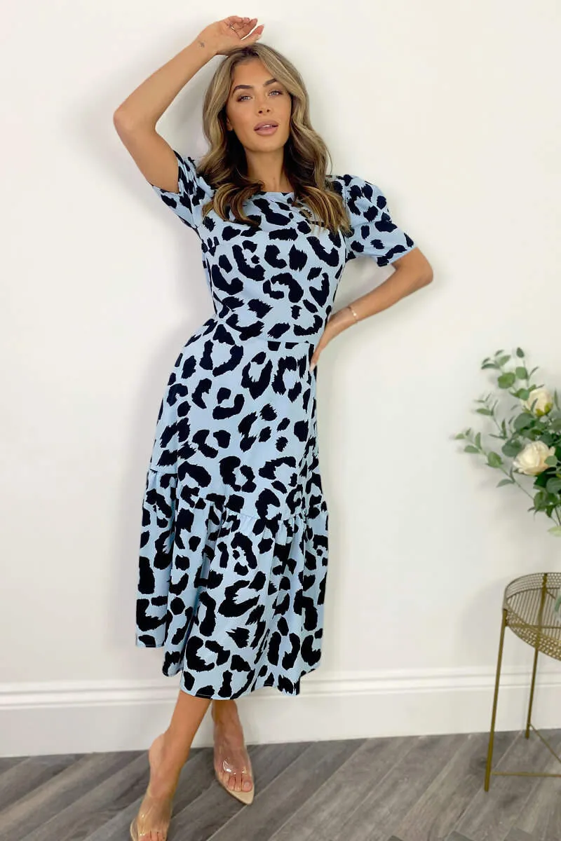 Blue and Black Animal Print Short Sleeve Midi Smock Dress sold by AX Paris product image thumbnail 3