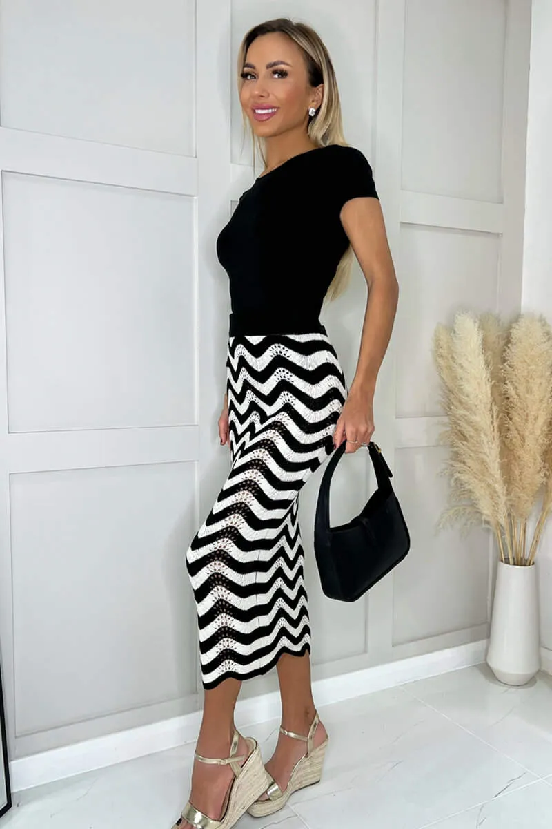 Black And White Zig Zag Crochet Midi Skirt sold by AX Paris product image thumbnail 5