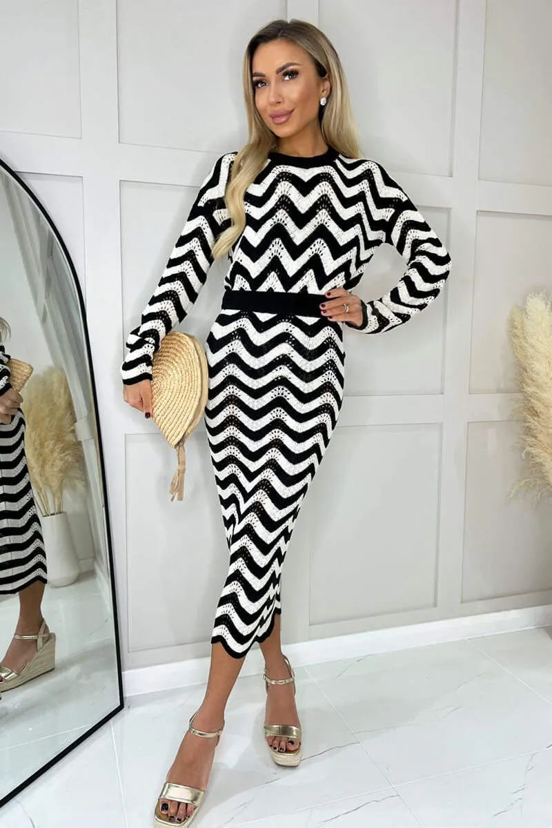 Black And White Zig Zag Crochet Midi Skirt sold by AX Paris product image thumbnail 2
