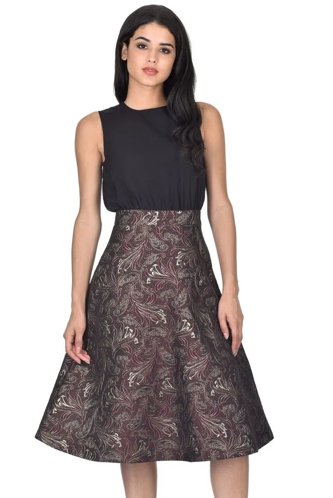 Plum Printed Metallic 2 in 1 Midi Dress sold by AX Paris