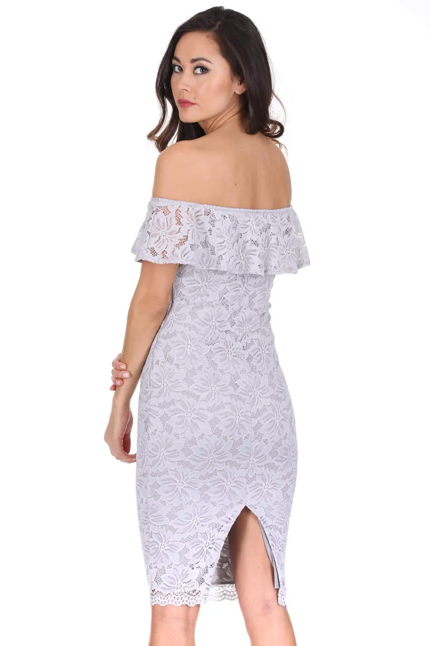 Silver Ruffled Off The Shoulder Lace Midi Dress sold by AX Paris product image thumbnail 3