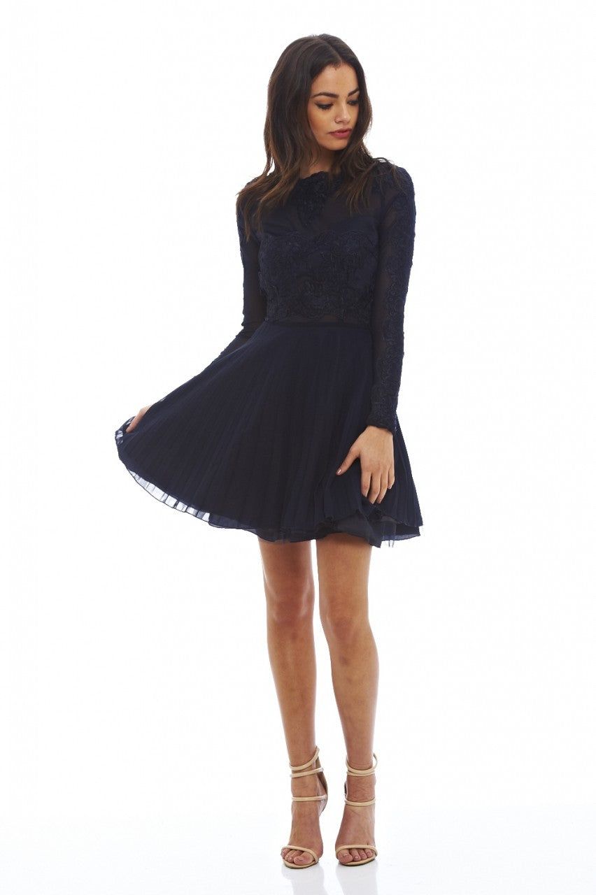 Lace Detail Pleated Skater Dress sold by AX Paris product image thumbnail 2