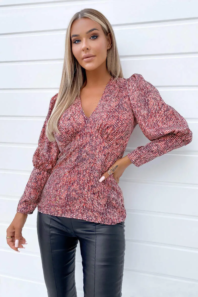 Red Printed V-Neck Top sold by AX Paris