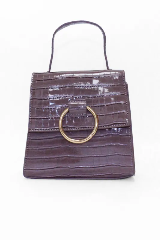 Mink Croc Mini Patent Bag With Gold Ring sold by AX Paris