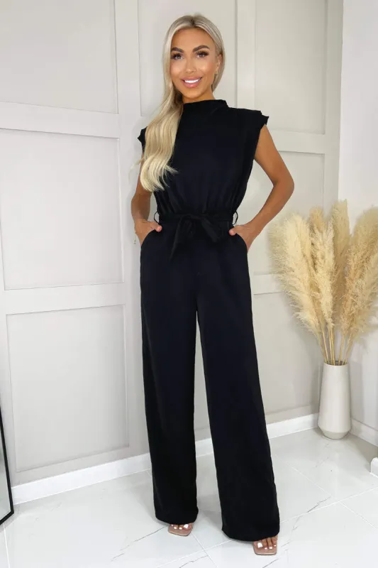 Black Tie Waist Wide Leg Jumpsuit sold by AX Paris