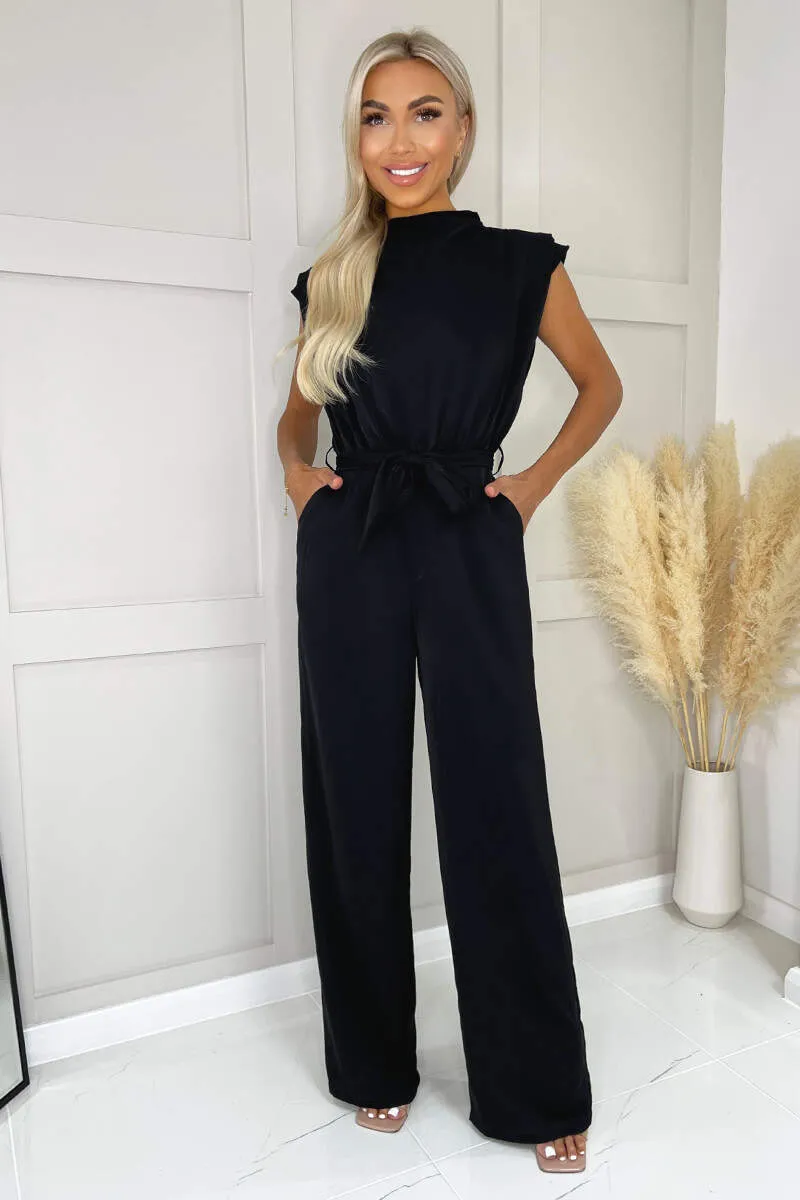 Black Tie Waist Wide Leg Jumpsuit sold by AX Paris
