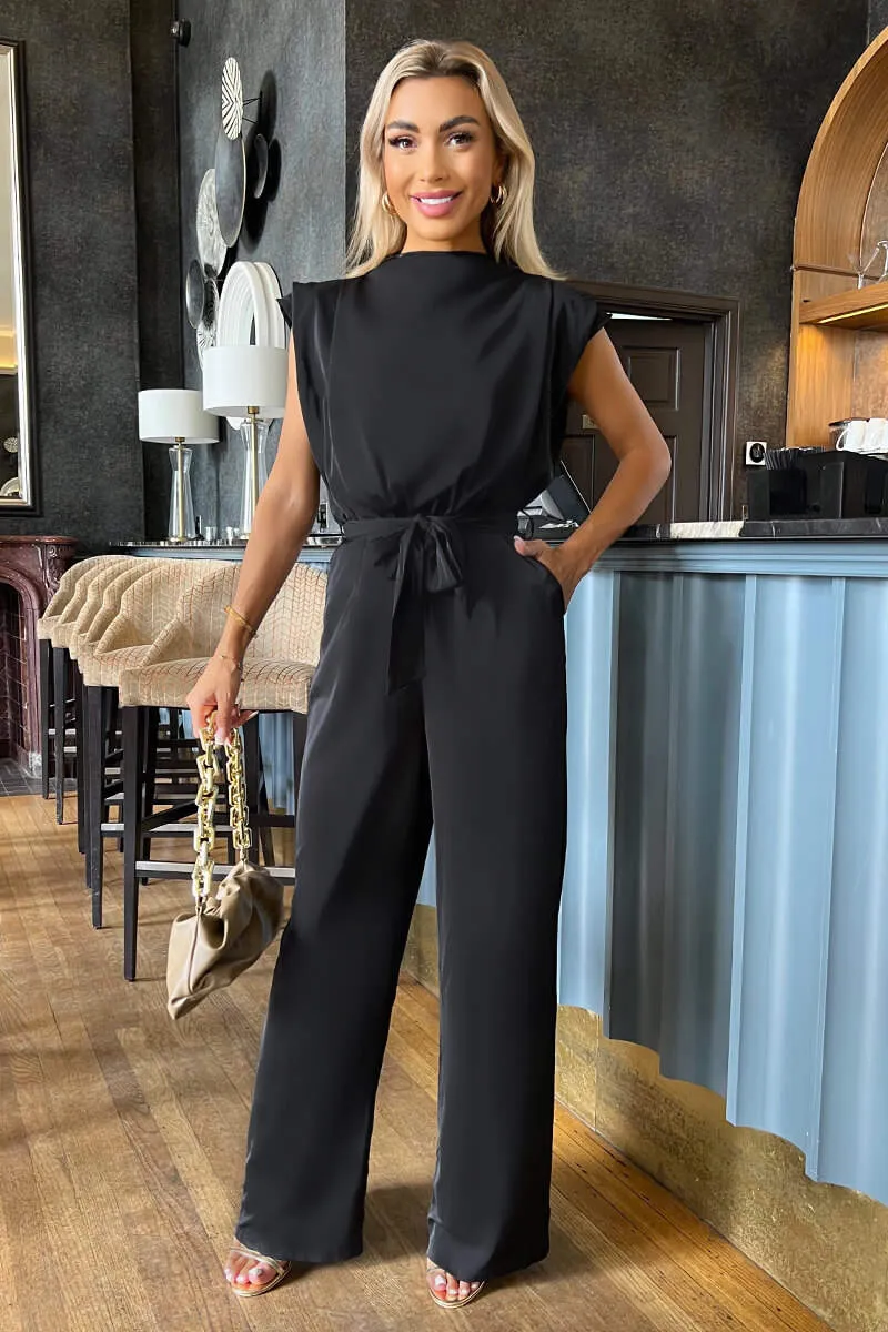 Black Tie Waist Wide Leg Jumpsuit sold by AX Paris product image thumbnail 2