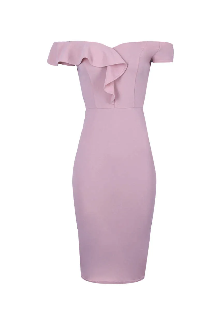 Blush Off The Shoulder Frill Detail Midi Dress sold by AX Paris product image thumbnail 4