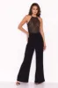 Black Nude Lace Halter Neck Straight Leg Jumpsuit sold by AX Paris