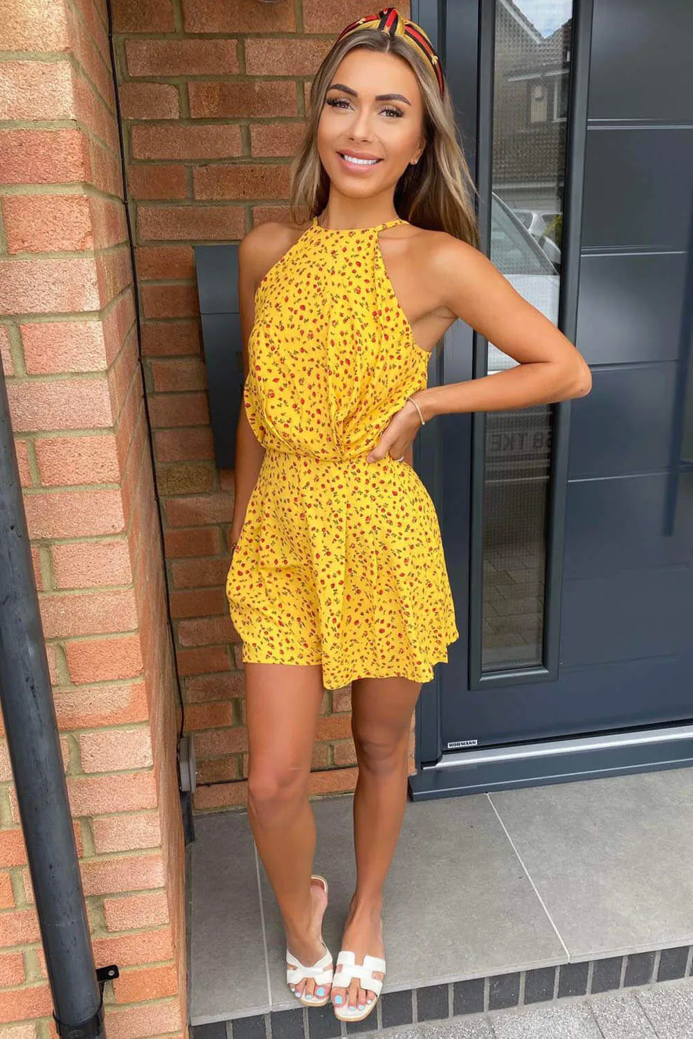 Yellow Floral High Neck Playsuit sold by AX Paris product image thumbnail 3