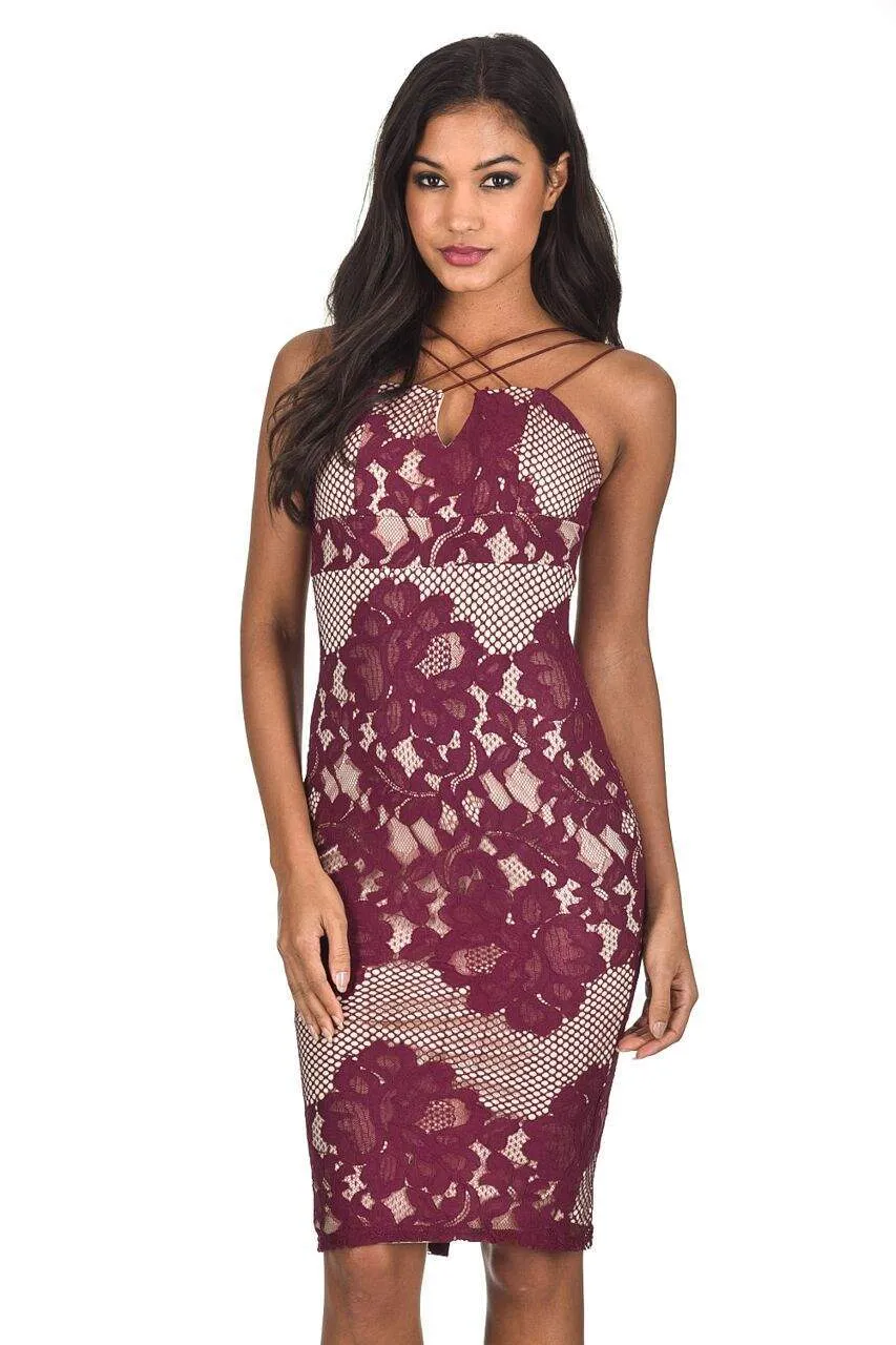 Wine Crochet Strappy Midi Dress sold by AX Paris