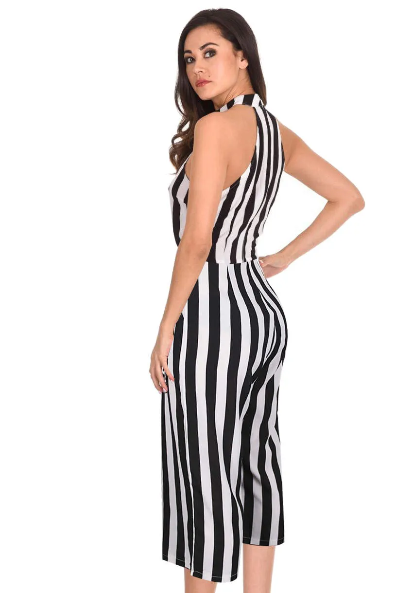 Black and White Stripped Cut in Neck Jumpsuit sold by AX Paris product image thumbnail 3