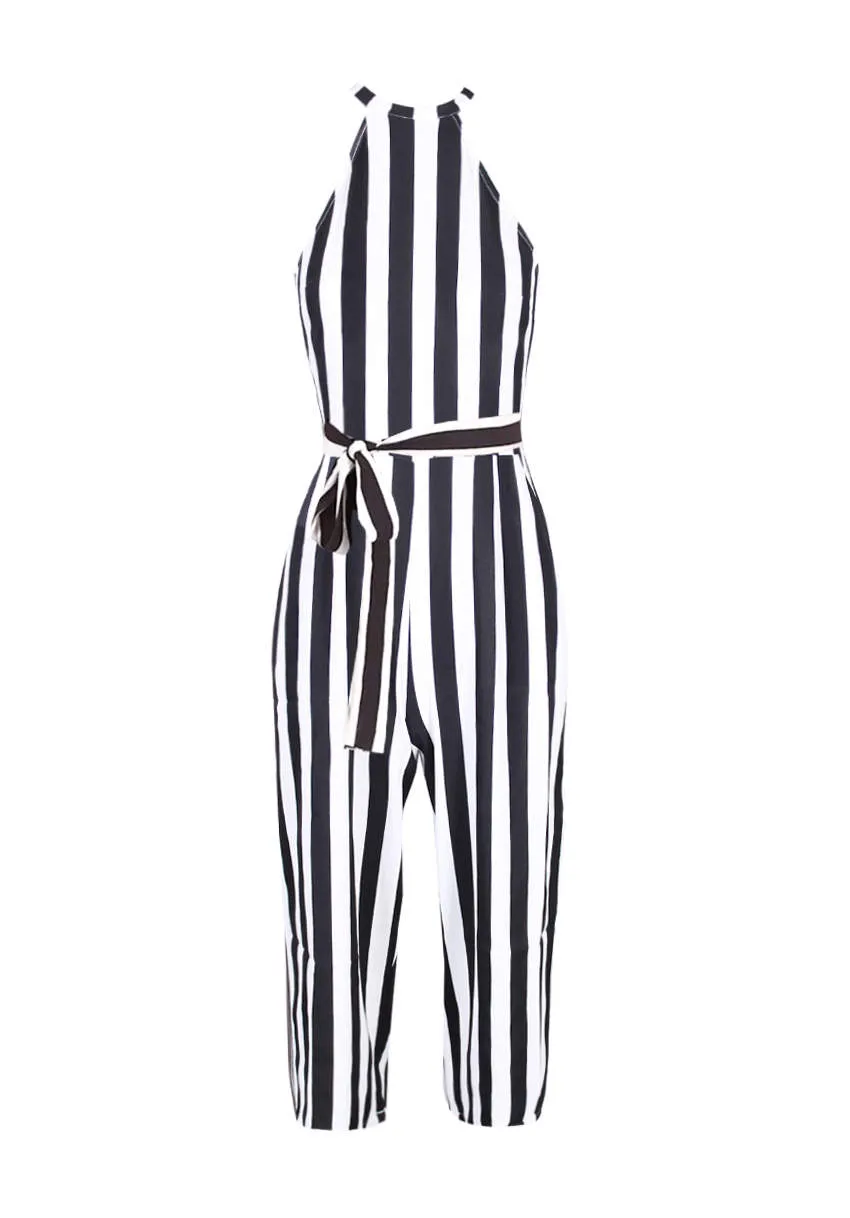 Black and White Stripped Cut in Neck Jumpsuit sold by AX Paris product image thumbnail 4