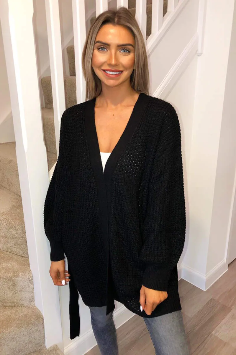 Black Chunky Knit Balloon Sleeve Cardigan sold by AX Paris product image thumbnail 2