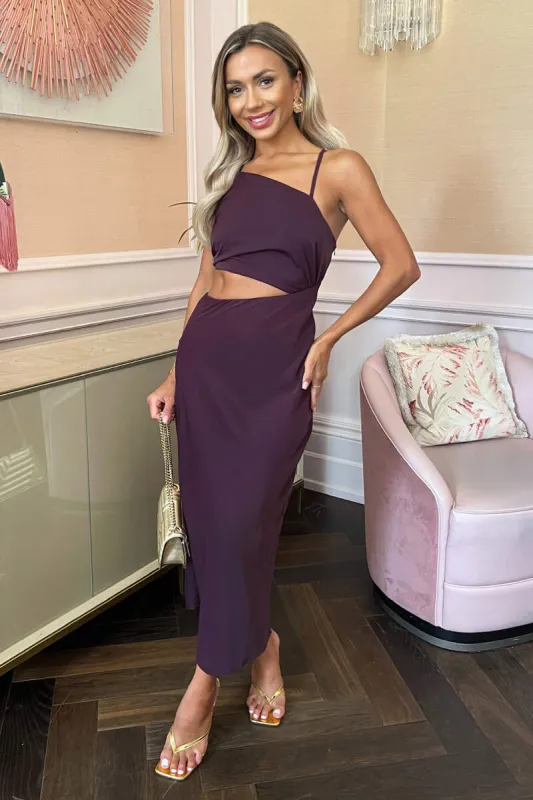 Plum Asymmetric Cut Out Midi Dress sold by AX Paris