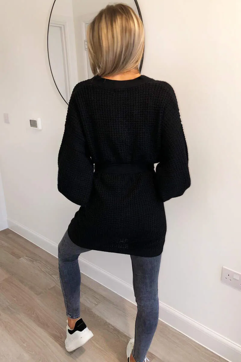 Black Chunky Knit Balloon Sleeve Cardigan sold by AX Paris product image thumbnail 4