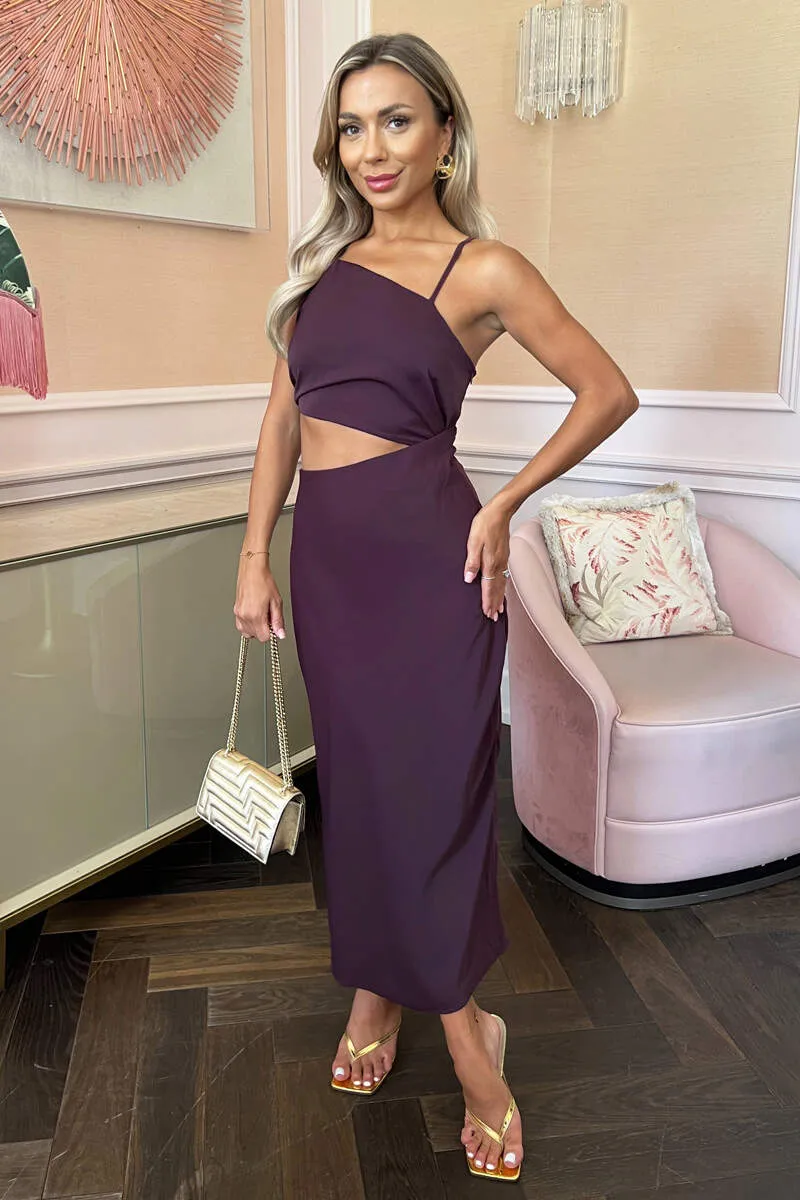 Plum Asymmetric Cut Out Midi Dress sold by AX Paris product image thumbnail 2
