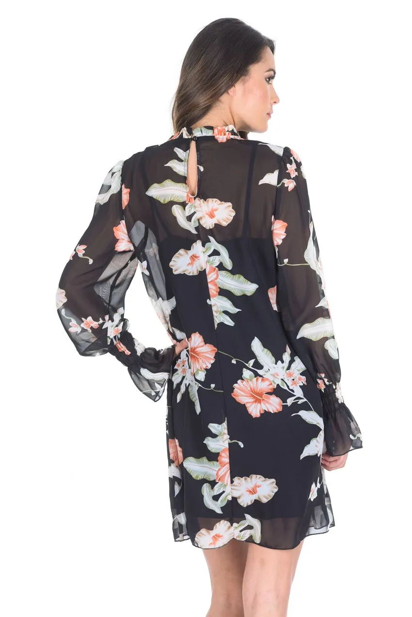 Black Chiffon Printed Dress With Elasticated Bell Sleeves sold by AX Paris product image thumbnail 3
