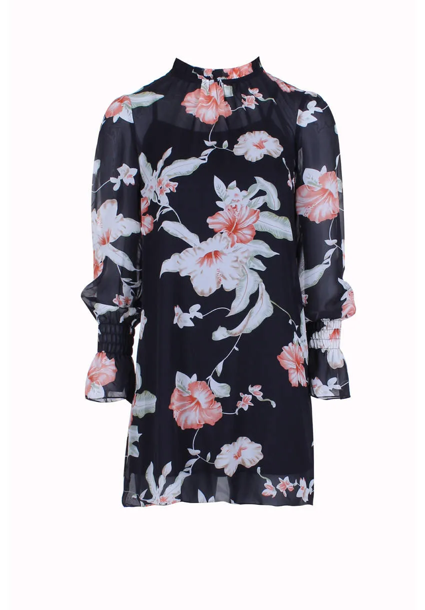 Black Chiffon Printed Dress With Elasticated Bell Sleeves sold by AX Paris product image thumbnail 4