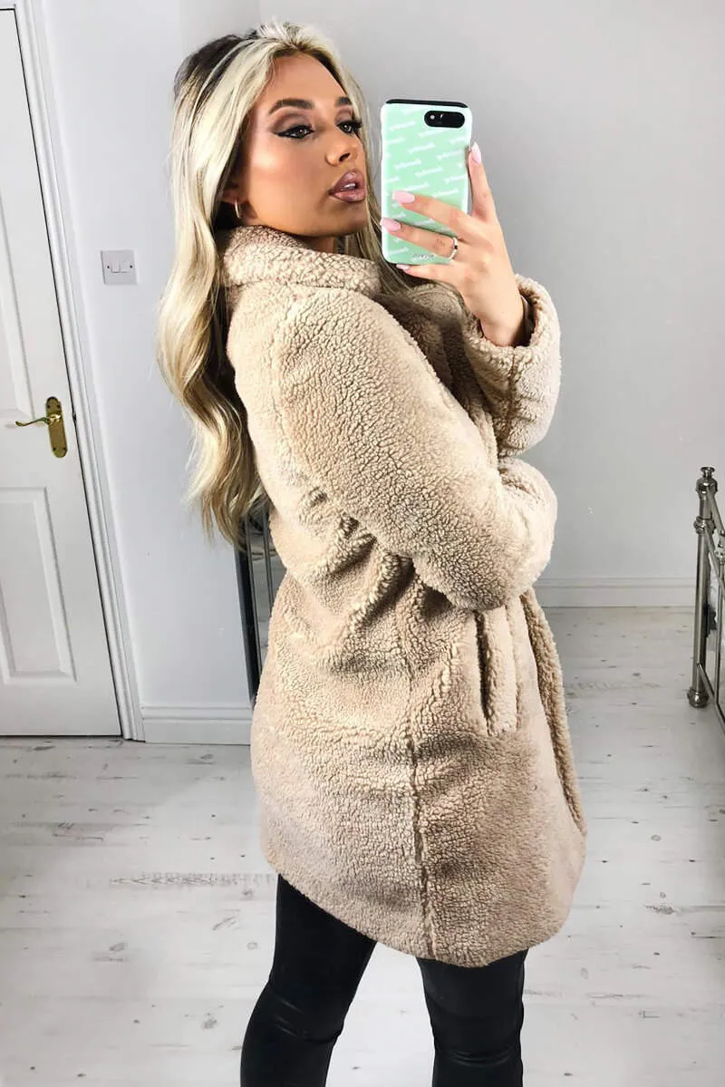 Oatmeal Teddy Faux Fur Coat With Collar sold by AX Paris product image thumbnail 5