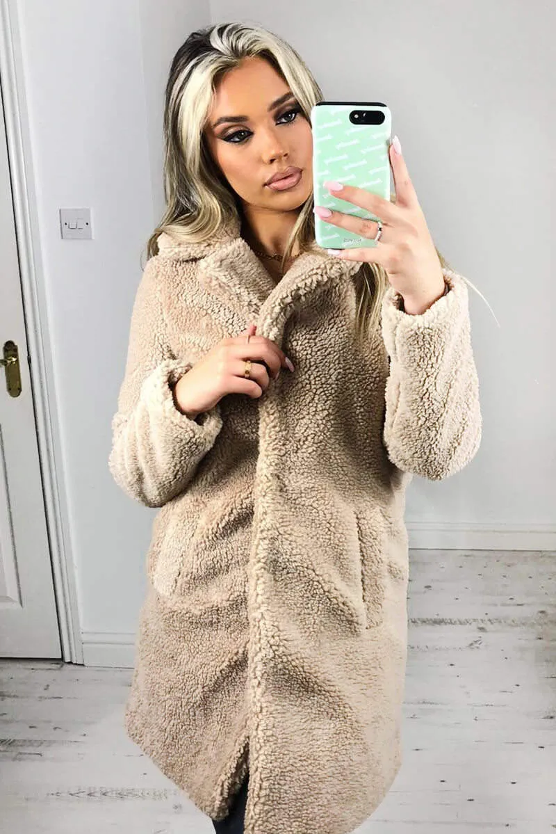 Oatmeal Teddy Faux Fur Coat With Collar sold by AX Paris product image thumbnail 2