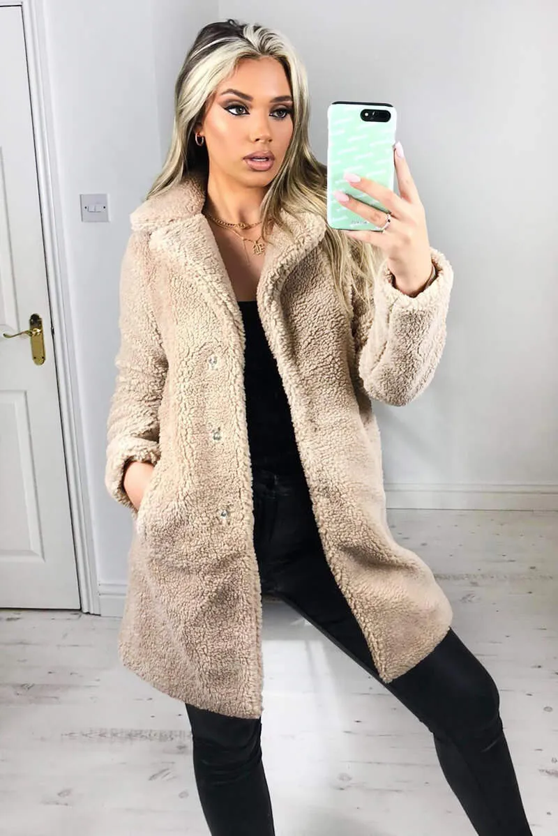 Oatmeal Teddy Faux Fur Coat With Collar sold by AX Paris product image thumbnail 3