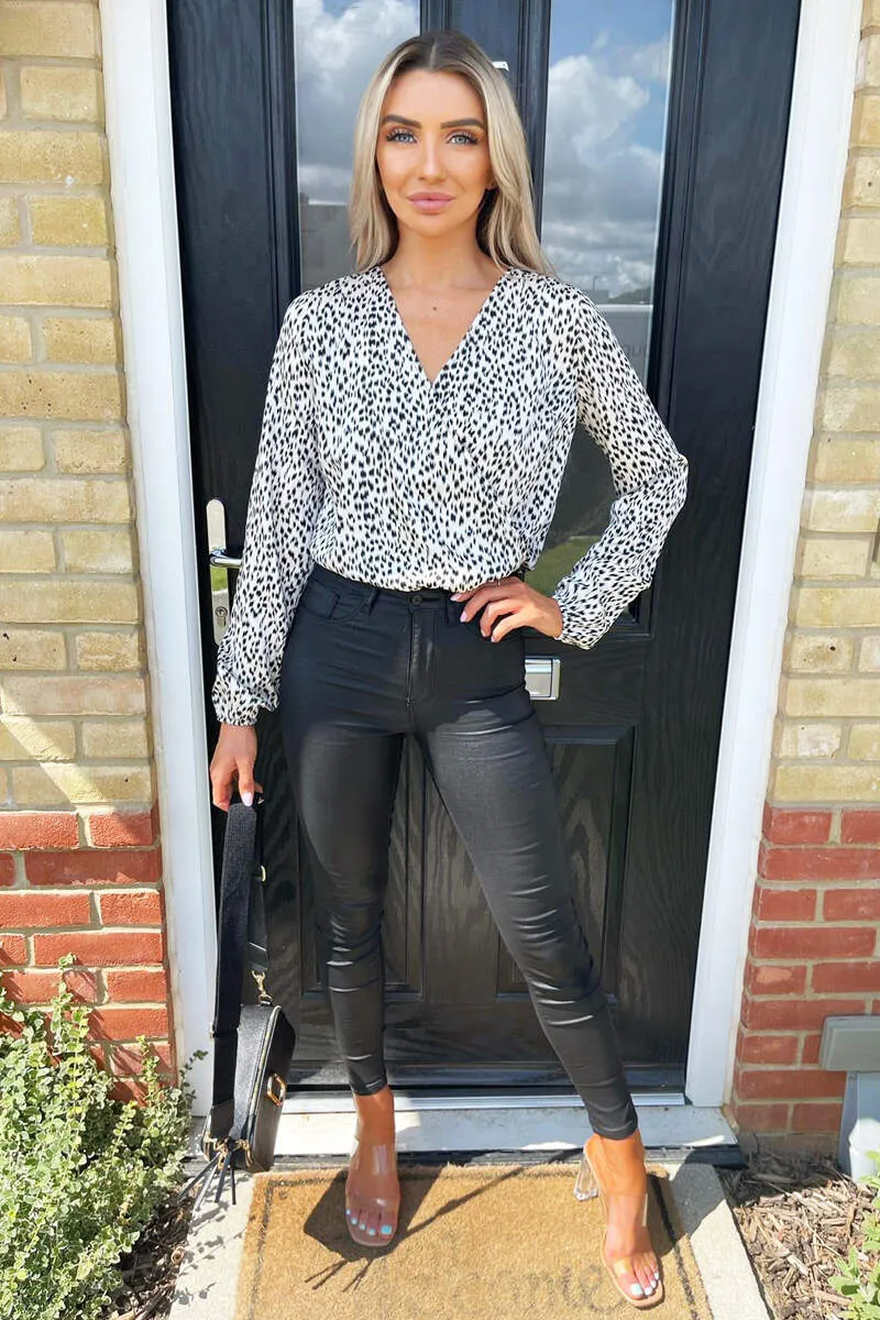 Cream Printed Wrap Bodysuit sold by AX Paris product image thumbnail 2