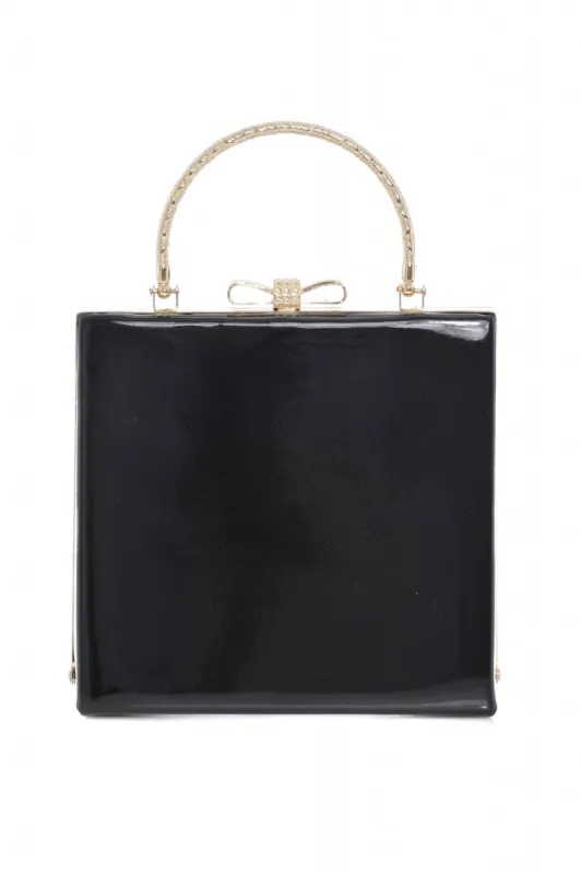 Detailed Handle  Patent Clutch Bag sold by AX Paris