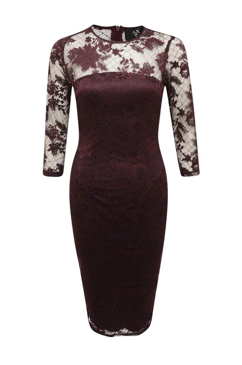 Plum Bodycon Midi Dress with Lace Sleeves sold by AX Paris product image thumbnail 4