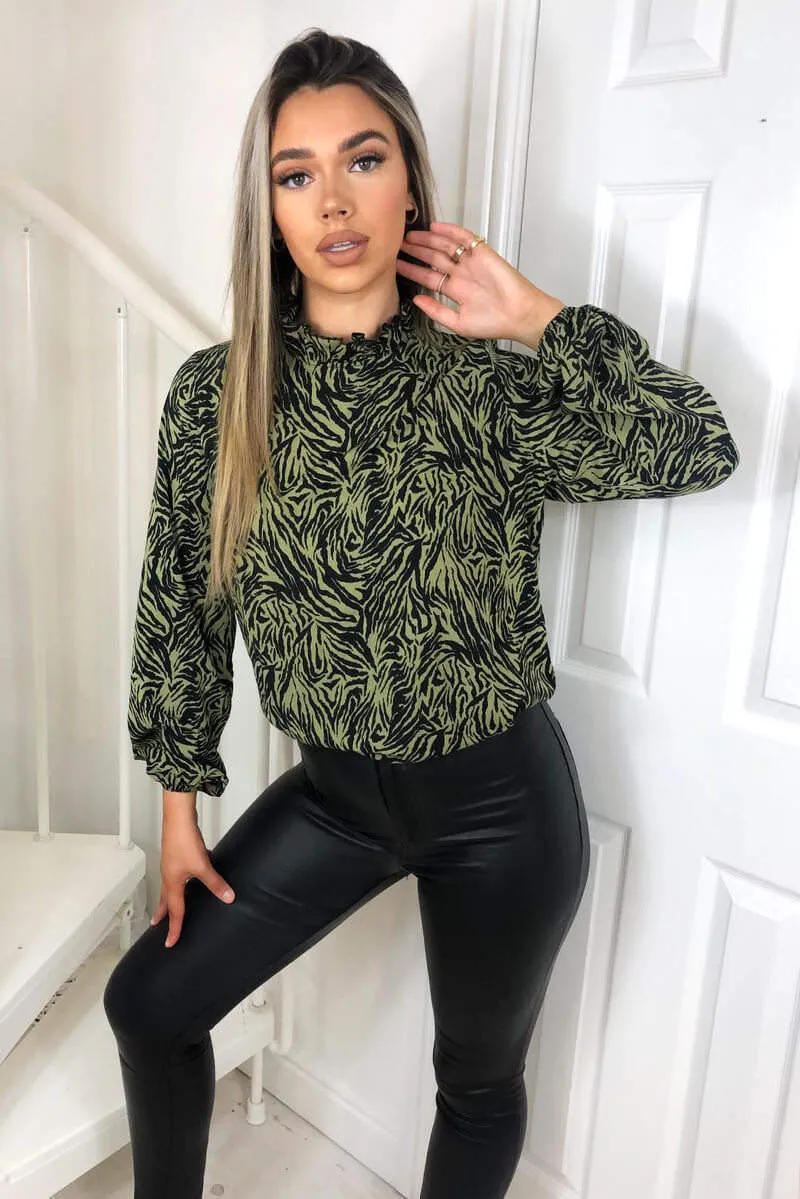 Khaki Animal Print Frill Neck Top sold by AX Paris product image thumbnail 2