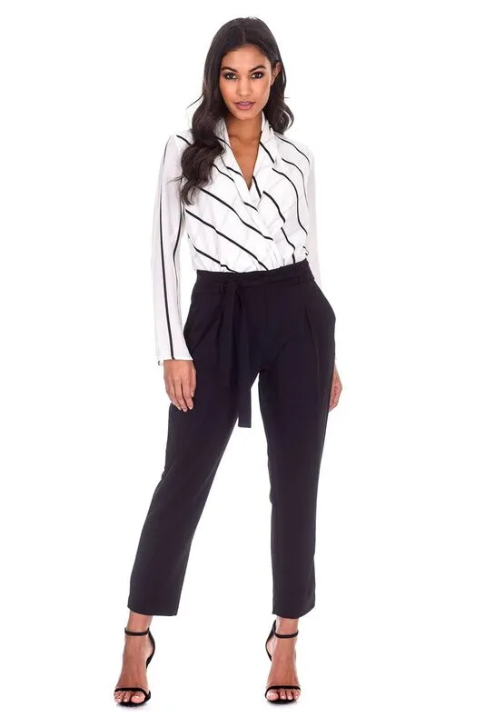 Cream Striped Plunge Bodysuit sold by AX Paris product image thumbnail 2