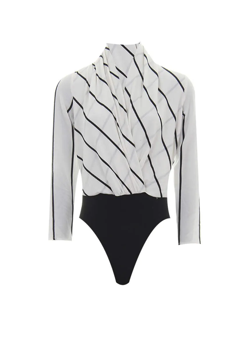 Cream Striped Plunge Bodysuit sold by AX Paris product image thumbnail 4