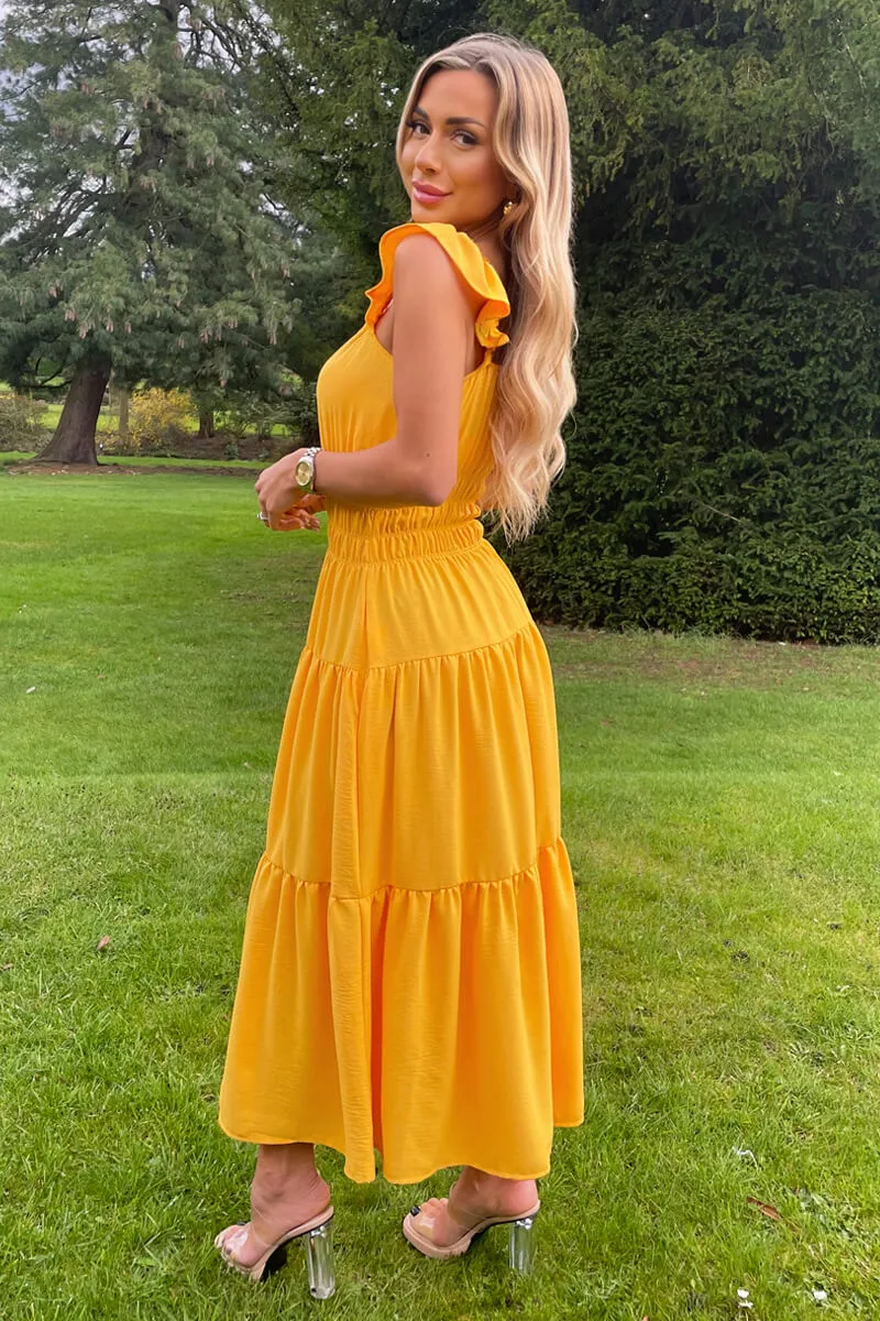 Yellow Frill Strap Tiered Midi Dress sold by AX Paris product image thumbnail 4